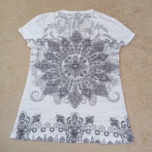 Prana Girls Youth Short‎ Sleeve Round Neck Top XL White Gray